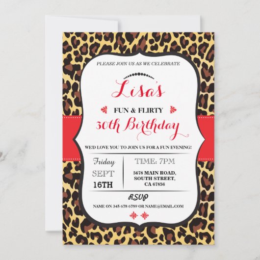 Leopard 30e 40e 50e 60e Verjaardagsfeest Uitnodige Kaart (Voorkant)