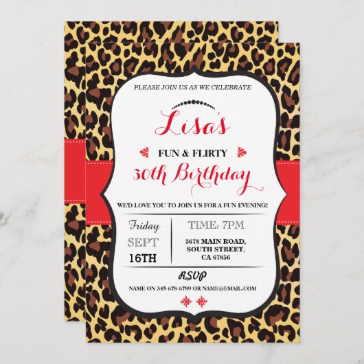 Leopard 30e 40e 50e 60e Verjaardagsfeest Uitnodige Kaart (Voorkant / Achterkant)