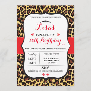 Leopard 30th 40th 50th 60th Birthday party Invite Kaart