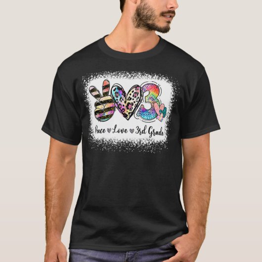 Leopard 3rd Grade Bleached Tie Dye Peace Love Thir T-shirt (Voorkant)