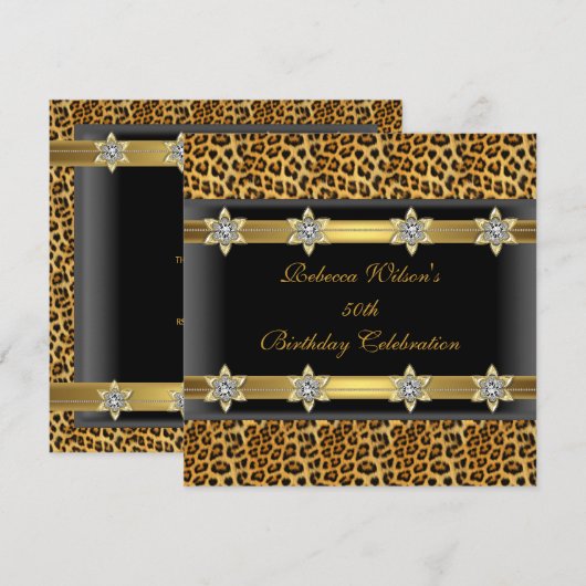 Leopard 50th Birthday Party Elegant Gold Black Kaart (Voorkant / Achterkant)
