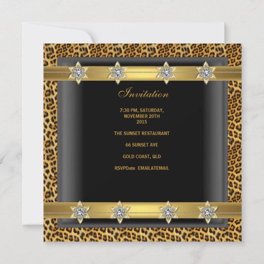Leopard 50th Birthday Party Elegant Gold Black Kaart (Achterkant)