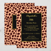 Leopard 50th Birthday Party Gold Black Kaart (Voorkant / Achterkant)
