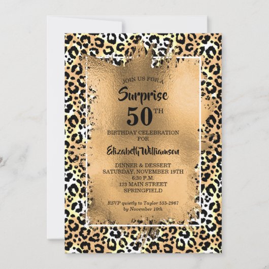 Leopard 50th Birthday Party Kaart (Voorkant)