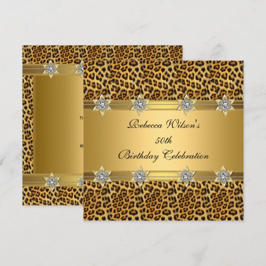Leopard 50th Birthday Party Rich Elegant Gold Kaart (Voorkant / Achterkant)