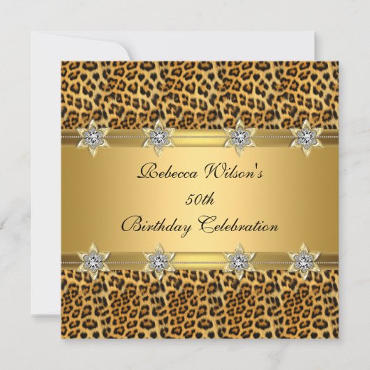 Leopard 50th Birthday Party Rich Elegant Gold Kaart (Voorkant)