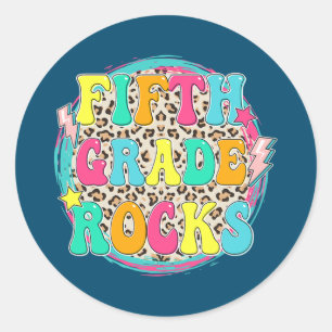 Leopard 5th Grade Rocks-student eerste dag Ronde Sticker