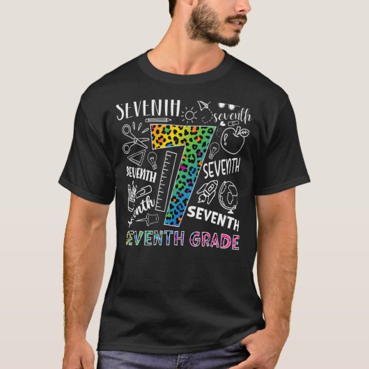 Leopard 7th Grade Typografie Team 7e Grade Te T-shirt (Voorkant)