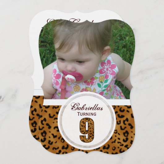 Leopard 9th Birthday: Afbeelding: Feestuitnodiging Kaart (Voorkant / Achterkant)