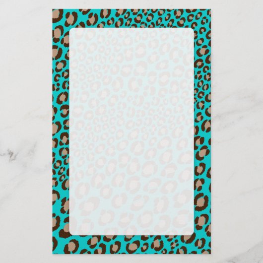 Leopard Afdrukken/blauwgroen/achtergrondkleur toev Briefpapier (Voorkant)