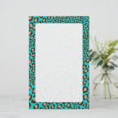 Leopard Afdrukken/blauwgroen/achtergrondkleur toev Briefpapier (Staand voorkant)