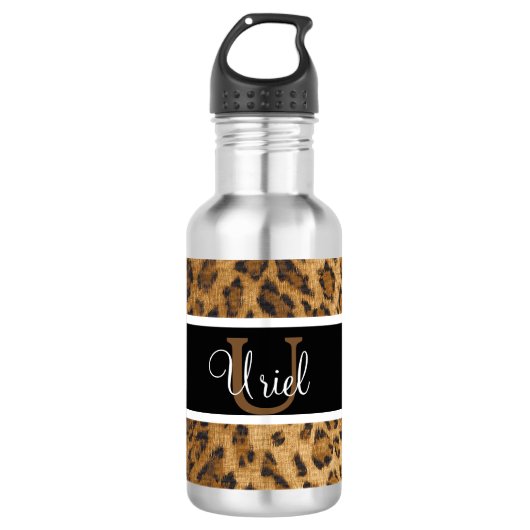 Leopard Afdrukken U monogram initiaal Water Fles (Voorkant)