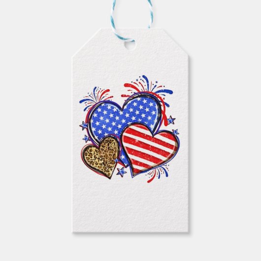 Leopard American Flag Heart 4 juli Verenigde State Cadeaulabel (Voorkant)