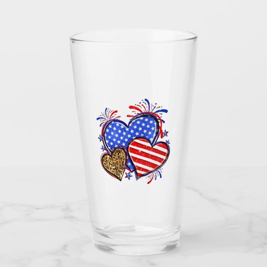 Leopard American Flag Heart 4 juli Verenigde State Glas (Voorkant)