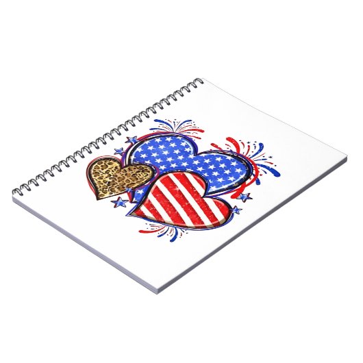 Leopard American Flag Heart 4 juli Verenigde State Notitieboek (Linkerzijde)