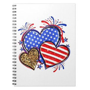 Leopard American Flag Heart 4 juli Verenigde State Notitieboek