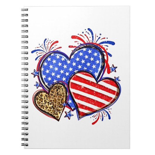 Leopard American Flag Heart 4 juli Verenigde State Notitieboek (Voorkant)