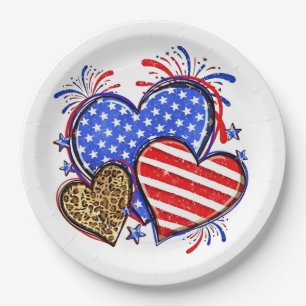 Leopard American Flag Heart 4 juli Verenigde State Papieren Bordje