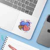 Leopard American Flag Heart 4 juli Verenigde State Sticker (Laptop met iPhone)