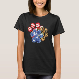 Leopard American Flag Hearts 4 juli Dog Paw P T-shirt