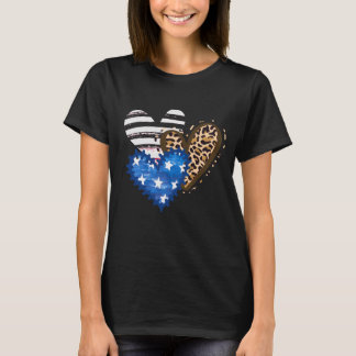 Leopard American Flag Hearts 4 juli Gift T-shirt
