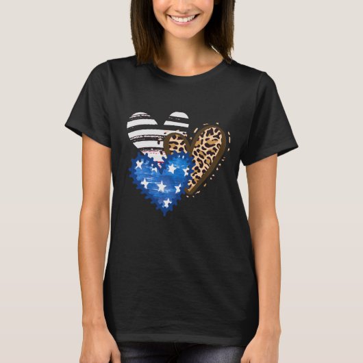 Leopard American Flag Hearts 4 juli Gift T-shirt (Voorkant)