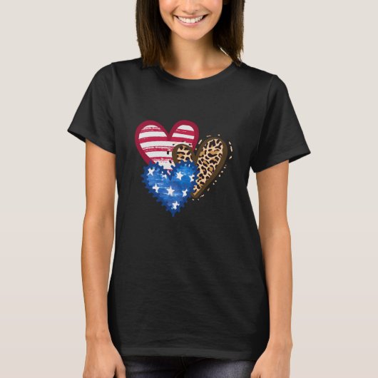 Leopard American Flag Hearts 4 juli Gift T-shirt (Voorkant)