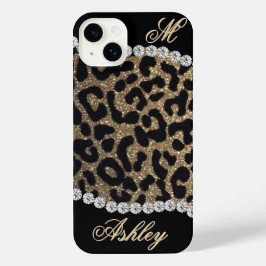 Leopard and Diamond Monogram iPhone Hoesje (Achterkant)