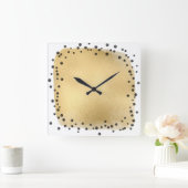 LEOPARD ANIMAAL PRINT GOLD BLACK SQUARE WALL CLOCK VIERKANTE KLOK (Huis)