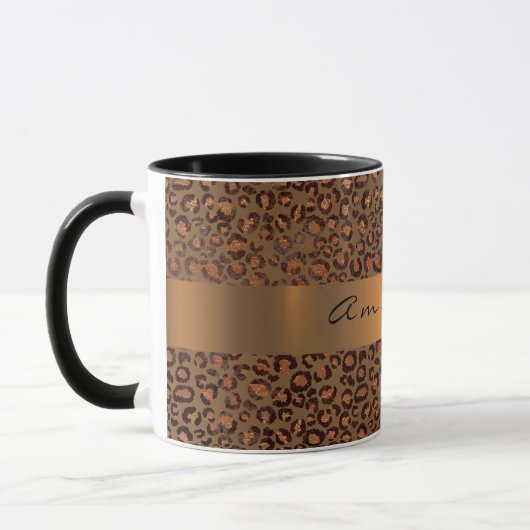 Leopard Animal Black Honey Stripe Name Coffe Mok (Links)