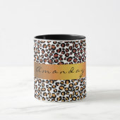 Leopard Animal Black White Gold Stripe Name Coffe Mok (Midden)