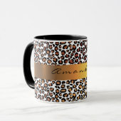 Leopard Animal Black White Gold Stripe Name Coffe Mok (Voorkant links)