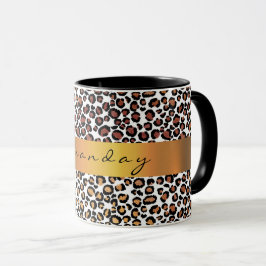 Leopard Animal Black White Gold Stripe Name Coffe Mok