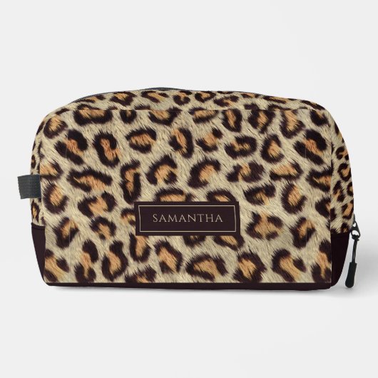 Leopard Animal Patroon Aangepaste naam Toilettasje (Voorkant)
