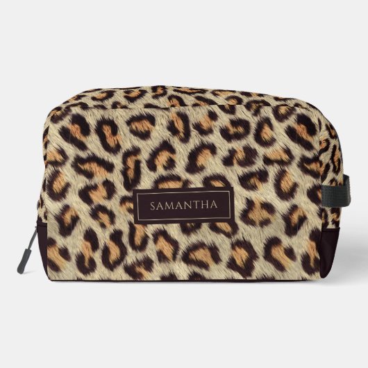 Leopard Animal Patroon Aangepaste naam Toilettasje (Achterkant)