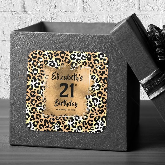 Leopard Animal Print 21e verjaardag op maat Vierkante Sticker