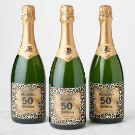 Leopard Animal Print 50th Birthday op maat Sparkling Wijnetiket