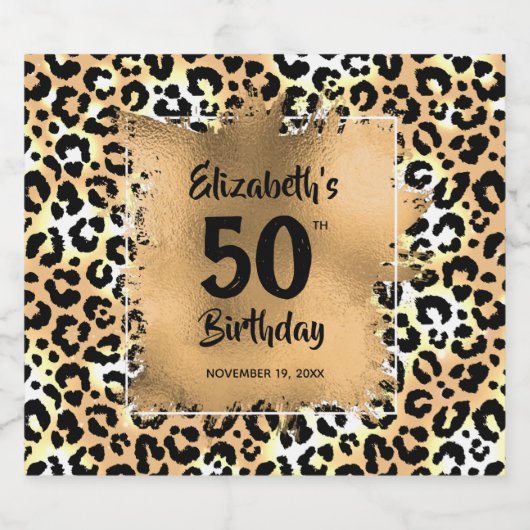 Leopard Animal Print 50th Birthday op maat Sparkling Wijnetiket (Enkel label)