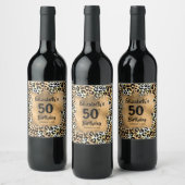Leopard Animal Print 50th Birthday op maat Wijn Etiket (Flessen)