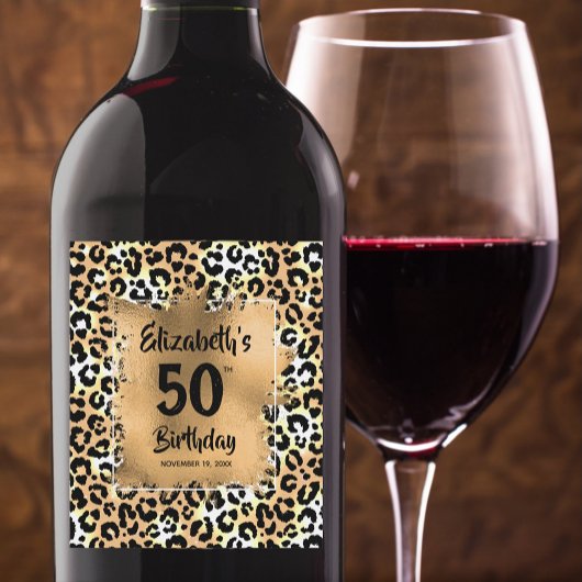 Leopard Animal Print 50th Birthday op maat Wijn Etiket