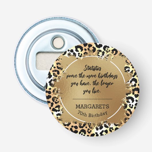 Leopard Animal Print Birthday Button Flesopener (Voorkant)