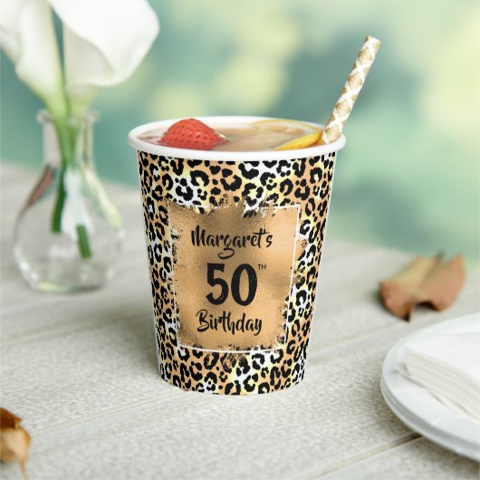 Leopard Animal Print Birthday Papieren Bekers (Insitu)