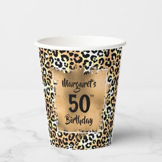 Leopard Animal Print Birthday Papieren Bekers (Voorkant)