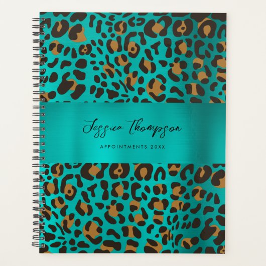 Leopard Animal Print Blauwgroen Turquoise Appointm Planner (Voorkant)