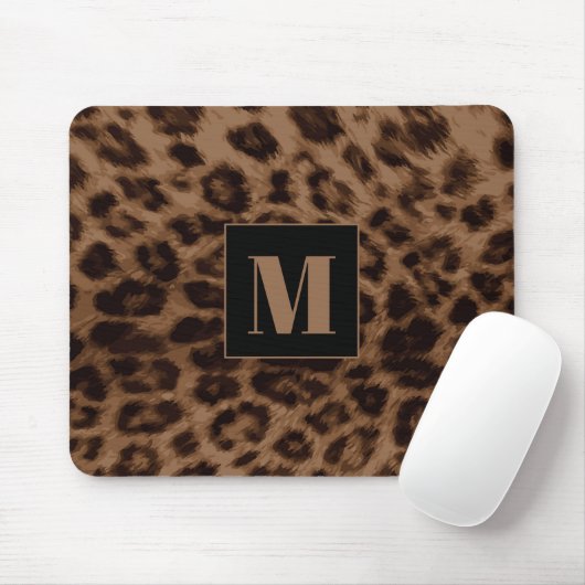 Leopard Animal Print Brown Black Chic Monogram Muismat (Met muis)