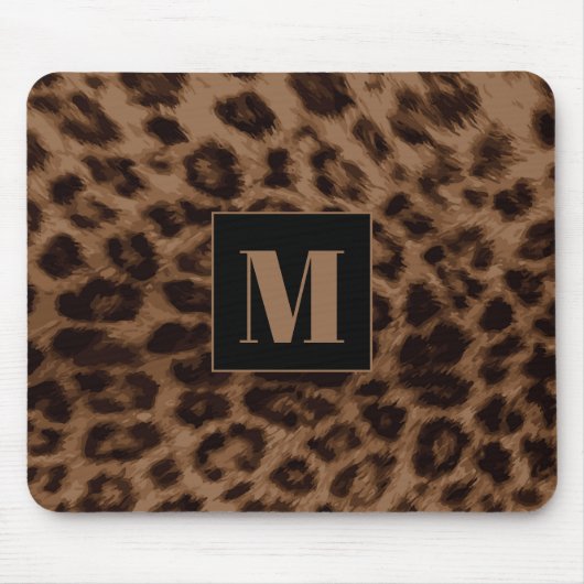Leopard Animal Print Brown Black Chic Monogram Muismat (Voorkant)