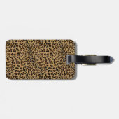 Leopard Animal Print Bruin Elegant Script Naam Bagagelabel (Achterkant horizontaal)