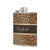 Leopard Animal Print Bruin & Gouden Streep Glamour Heupfles (Links)