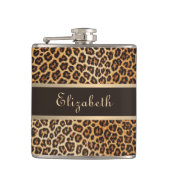 Leopard Animal Print Bruin & Gouden Streep Glamour Heupfles (Voorkant)