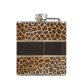 Leopard Animal Print Bruin & Gouden Streep Glamour Heupfles (Achterkant)